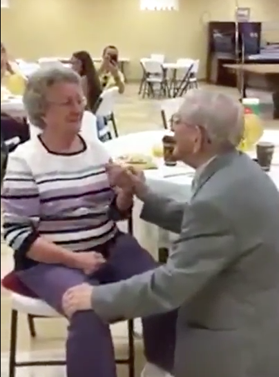 91-year-old Harvey Wosika sings "Let me call you sweetheart" to his wife