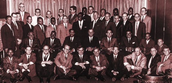 Black and white ministers pose for a group photo during the 1968 Atlanta meeting on race relations in Churches of Christ.