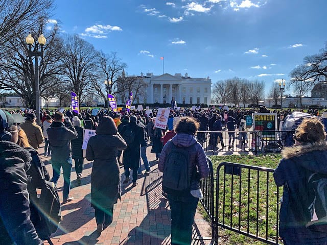 Protesters gather outside the White House in the midst of the historic government shutdown of 2017-18.