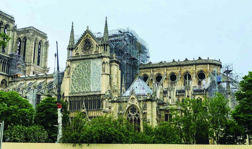 Notre Dame Cathedral in Paris, about five weeks after the April 15 fire.
