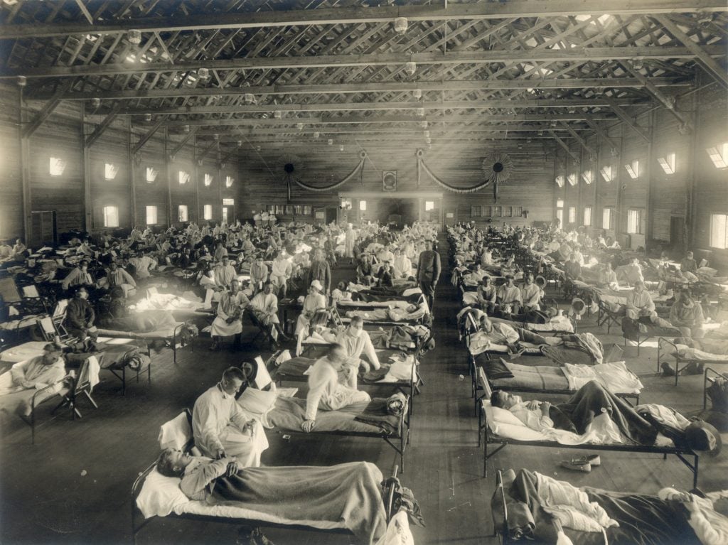 Patients with the "Spanish flu" are seen at Camp Funston at Fort Riley, Kan., in 1918.