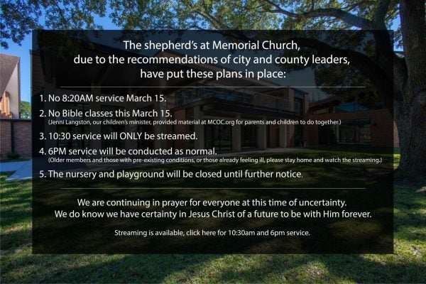 Announcement by the elders of the Memorial Church of Christ in Houston