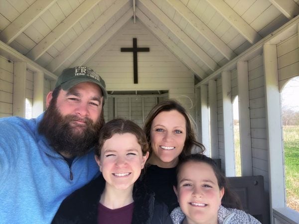 The Christ family in their tiny church building.