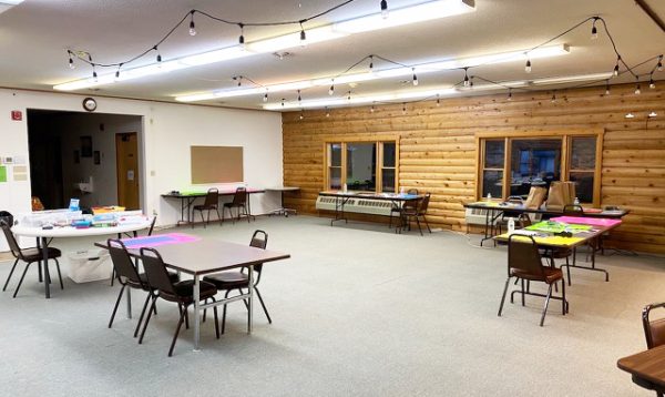 Tables are spread out in the Juneau Church of Christ annex building, where Glacier Valley Elementary students can access free Wi-Fi.