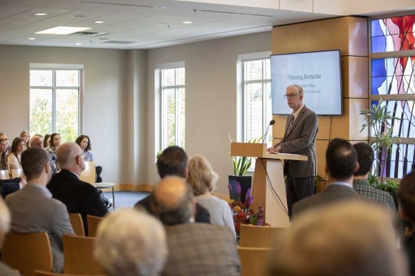 Leonard Allen, dean of Lipscomb's College of Bible & Ministry, announces the Pastoral Leadership Program on Oct. 28.
