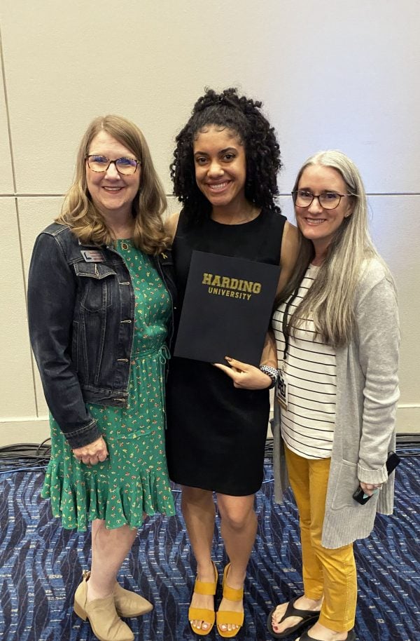 From left to right: Robbie Dunning, Lads to Leaders scholarship administrator for Harding University in Searcy, Ark., Makayela Rollins and her mother, Heather. Rollins was the recipient of a $16,000 L2L scholarship to attend Harding University.