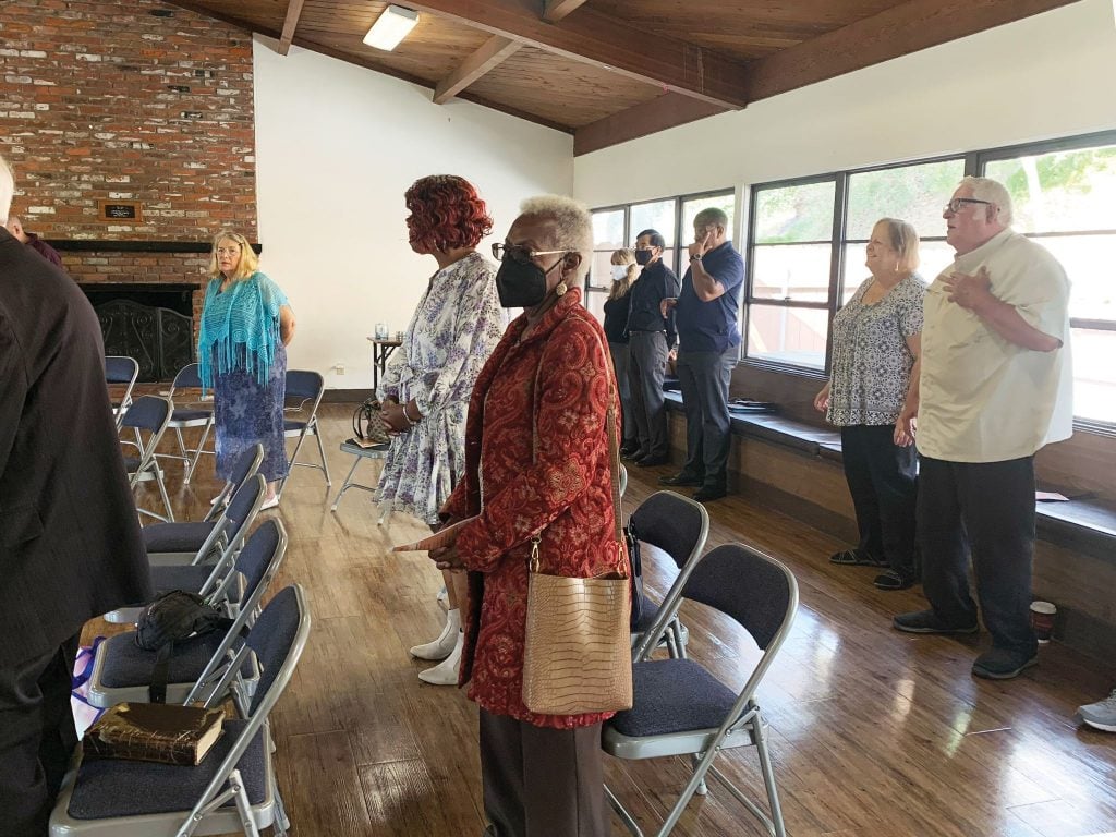 Members of the La Mesa Church of Christ in San Diego County worship on a Sunday morning.