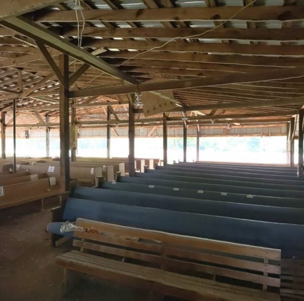 New donated pews were arranged and old pews pressure washed for this year’s Diana Singing.