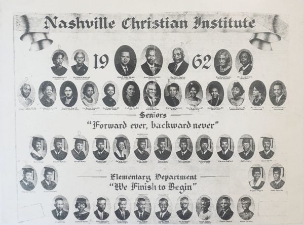 A document shows Nashville Christian Institute students and faculty from 1962.