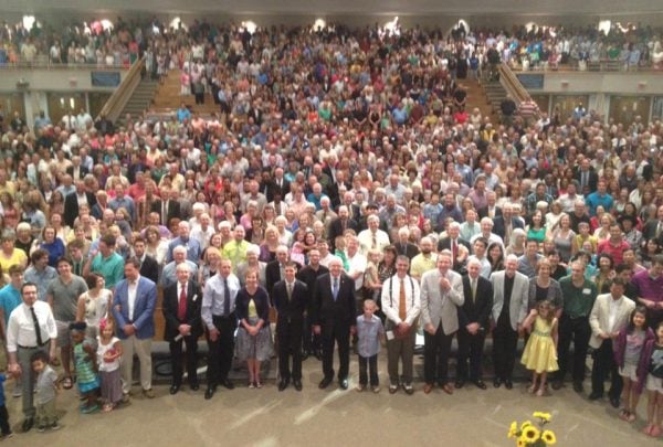 Howard Norton (front row, near center) was a guest speaker during the 50th anniversary celebration of the Memorial Road Church of Christ in 2013.