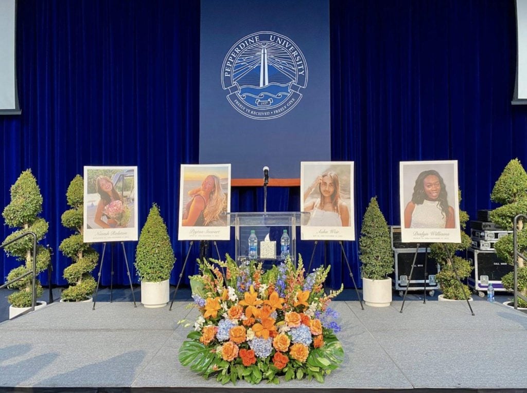 The Pepperdine community honors and grieves the loss of Niamh Rolston, Peyton Stewart, Asha Weir and Deslyn Williams at Firestone Fieldhouse on Oct. 22. Faculty members shared heartfelt memories of teaching the women over the past three years.