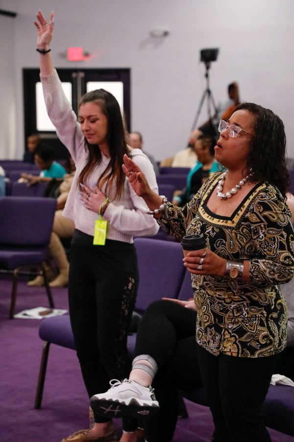 The Greater Metropolitan Church of Christ in Kansas City, Mo., praises God during a Sunday assembly.