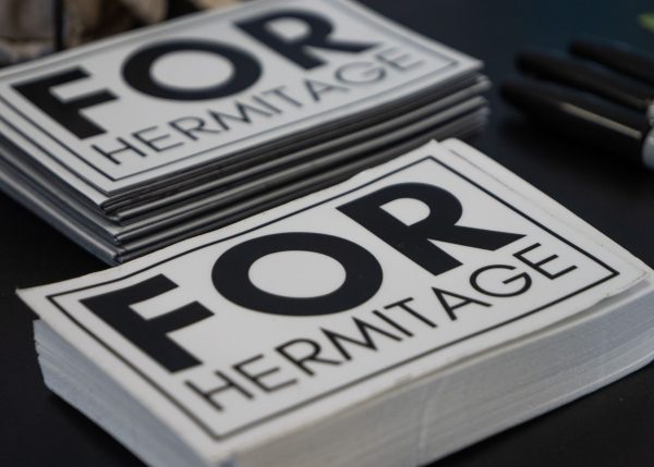 "For Hermitage" bumper stickers reflect the New Garden Church's devotion to serving its community.