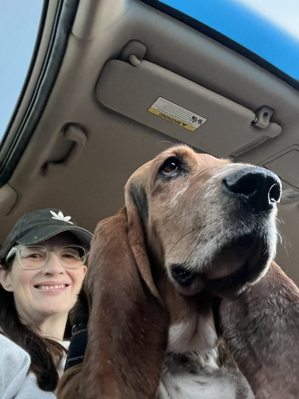 Frannie goes for a ride with Tamie Ross.