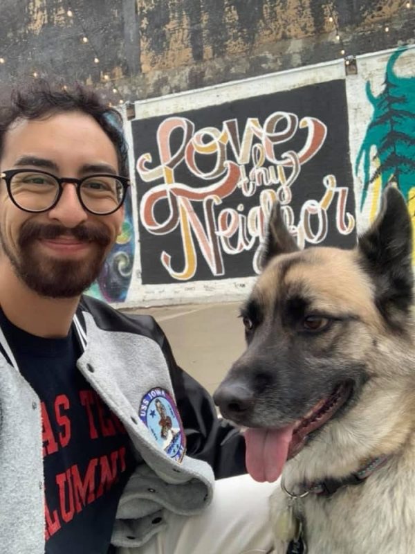 JuanRaymon Rubio with Paco, his 7-year-old German Shepherd rescue.