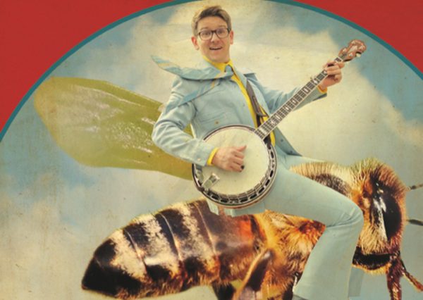 Lucas Ross is depicted riding on a giant bee for the cover of his album “Son of a Beekeeper.”