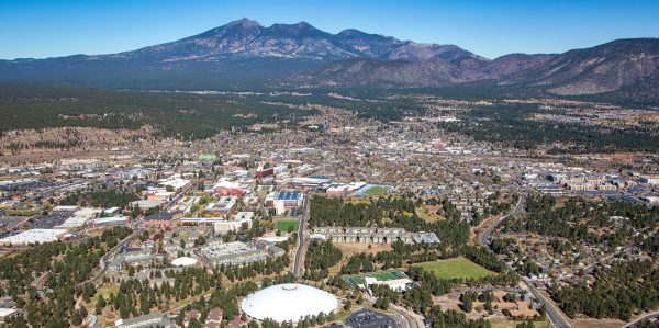 An aerial view of Flagstaff, Ariz., the mountain community that hosted the first Winterfest Way Out West.