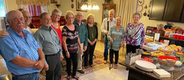 Greenwood Church of Christ members and friends gather for a 2021 fellowship meal at the home of Bob and Judy Ross. Pictured, from left, are Lonny Henry, Paul Wagner, Wayne East, Joy Henry, Judy Ross, Bob Ross, Theresa East, Bill Woolaver, Joann Maxwell and Virginia McGaughey.