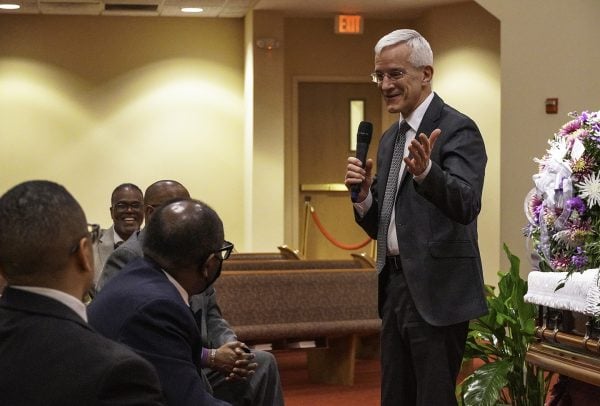 Don McLaughlin, minister for the North Atlanta Church of Christ, speaks during a ministers-only memorial service for Andrew Hairston.