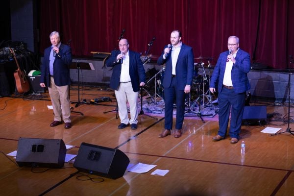 From left, Cornerstone’s Daryl Shackleford, James Faulkner, Dean Shackleford and Matt Presley sing gospel music.