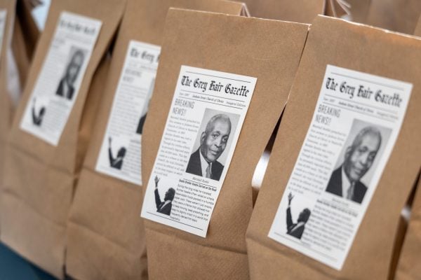 Organizers prepared special lunch bags for the first visitors to the new Marshall Keeble exhibit.