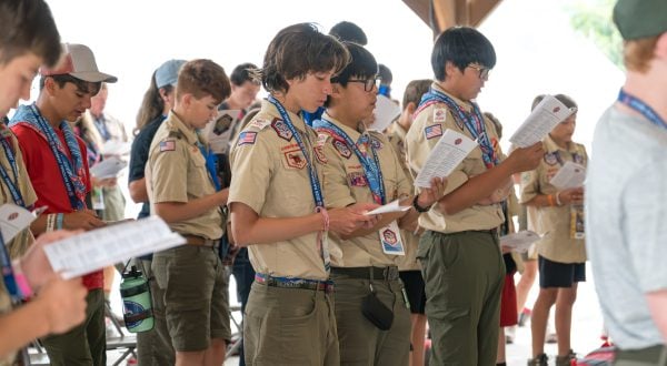 Scouts sing a cappella hymns at the National Jamboree in Glen Jean, W.Va.