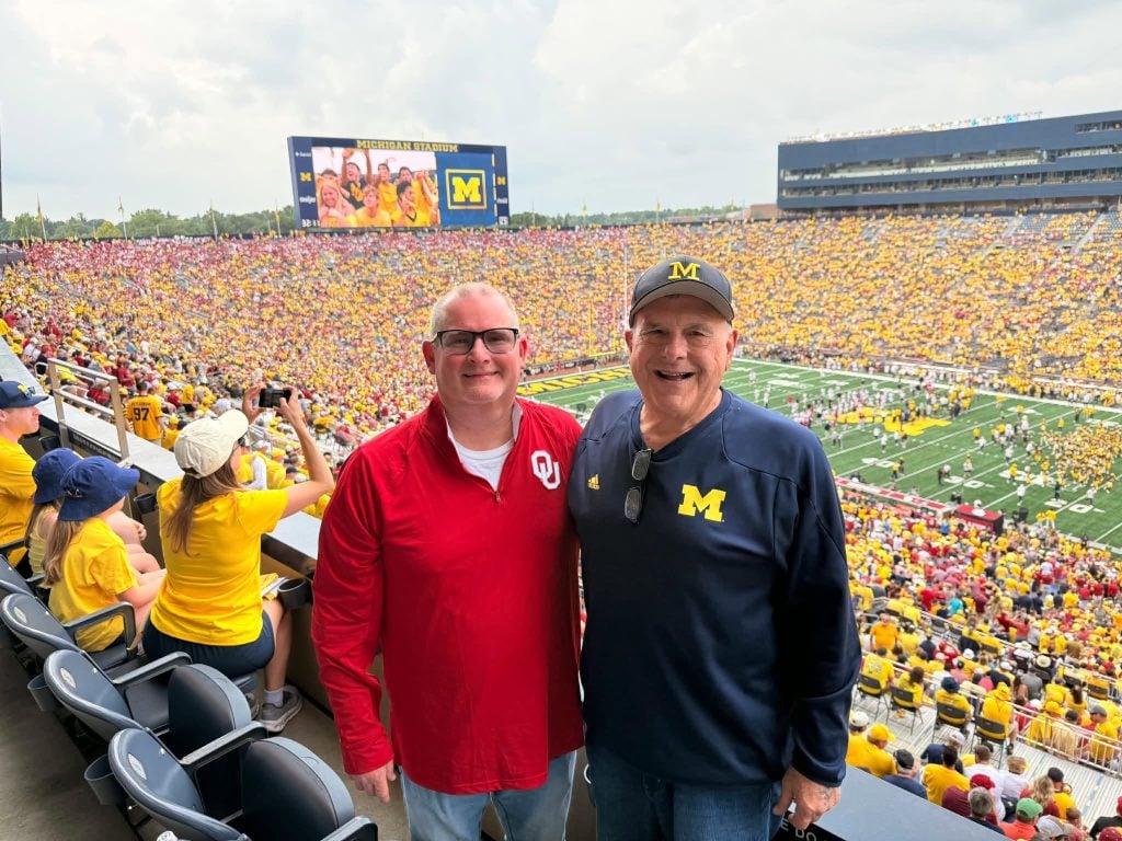 Bobby Ross Jr. and Garth Pleasant at the Oklahoma-Michigan game at Michigan Stadium.