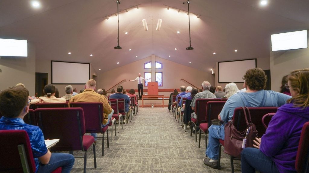Christian gather for worship at the Sioux Falls Church of Christ in South Dakota.