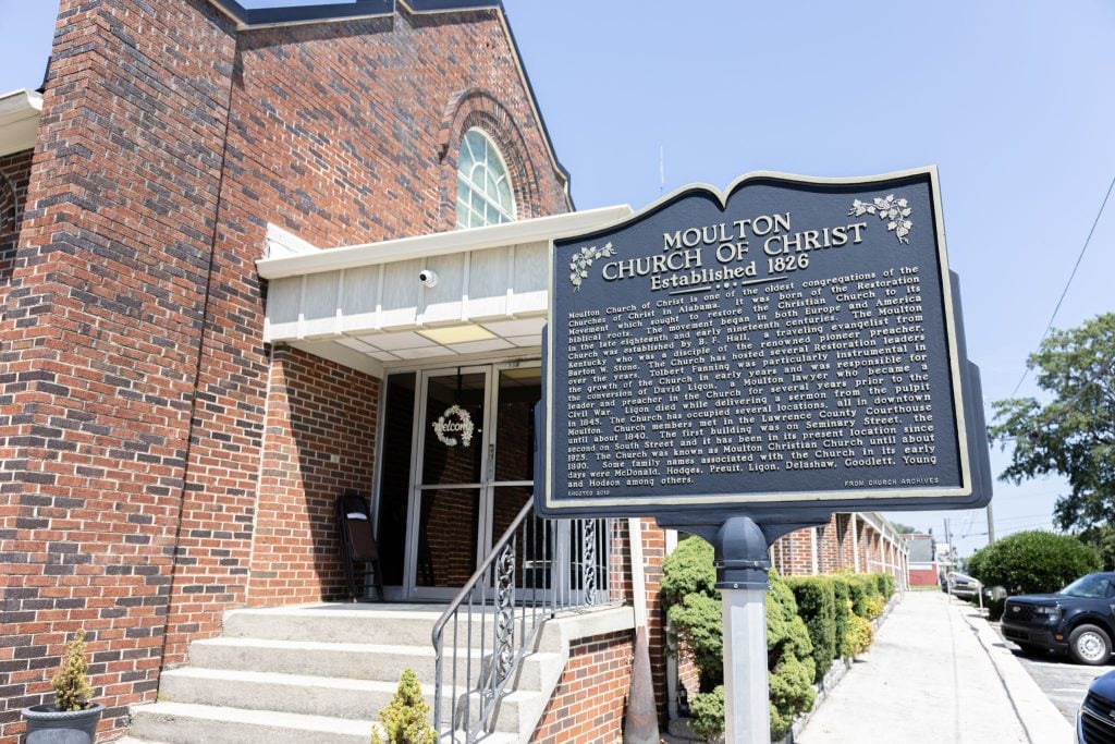 A historical marker explains Moulton’s beginnings.